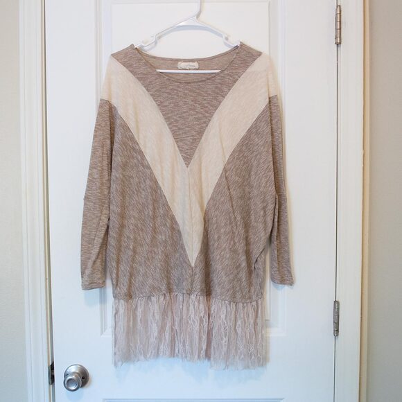 lace lagenlook oversized coastal cowgirl boho arrow variegated sweater L a'reve - Picture 9 of 9